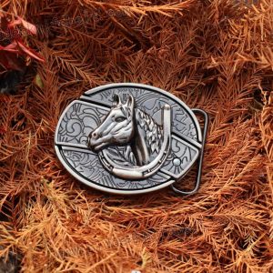 Horse head metal western cowboy style knife belt buckle