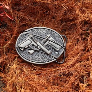 Western cowboy double gun relief knife belt buckle