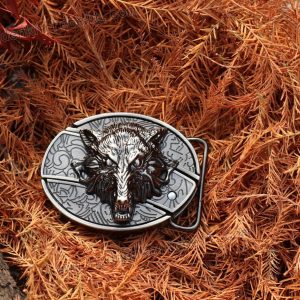 Rock outdoor style wolf head pattern hidden knife belt buckle